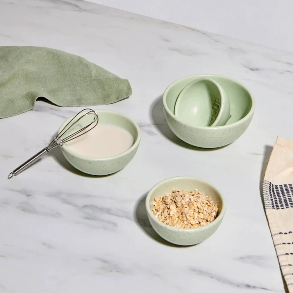 Greg Natale Ceramic Sage Measuring Cups Set. New in Box $100 Retail.
